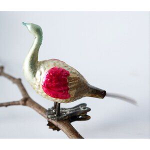 Antique Mercury Glass Bird Clip On Long Neck Bird Ornament  Christmas Ornament
